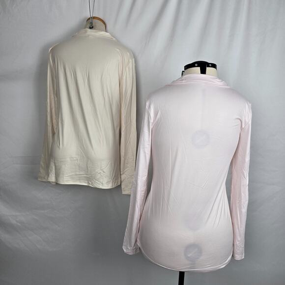 2 Unbranded Long Sleeve Tees Women's M Cream / Pink Half Button NWOT - Picture 9 of 16
